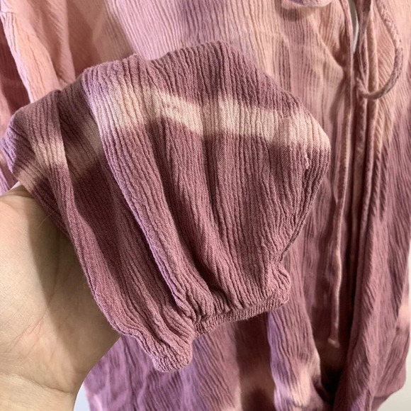 Venus Tie Dye Ombre Tunic Medium Keyhole Tie Neck Draped Hem Slouchy Peasant Top - Picture 9 of 11